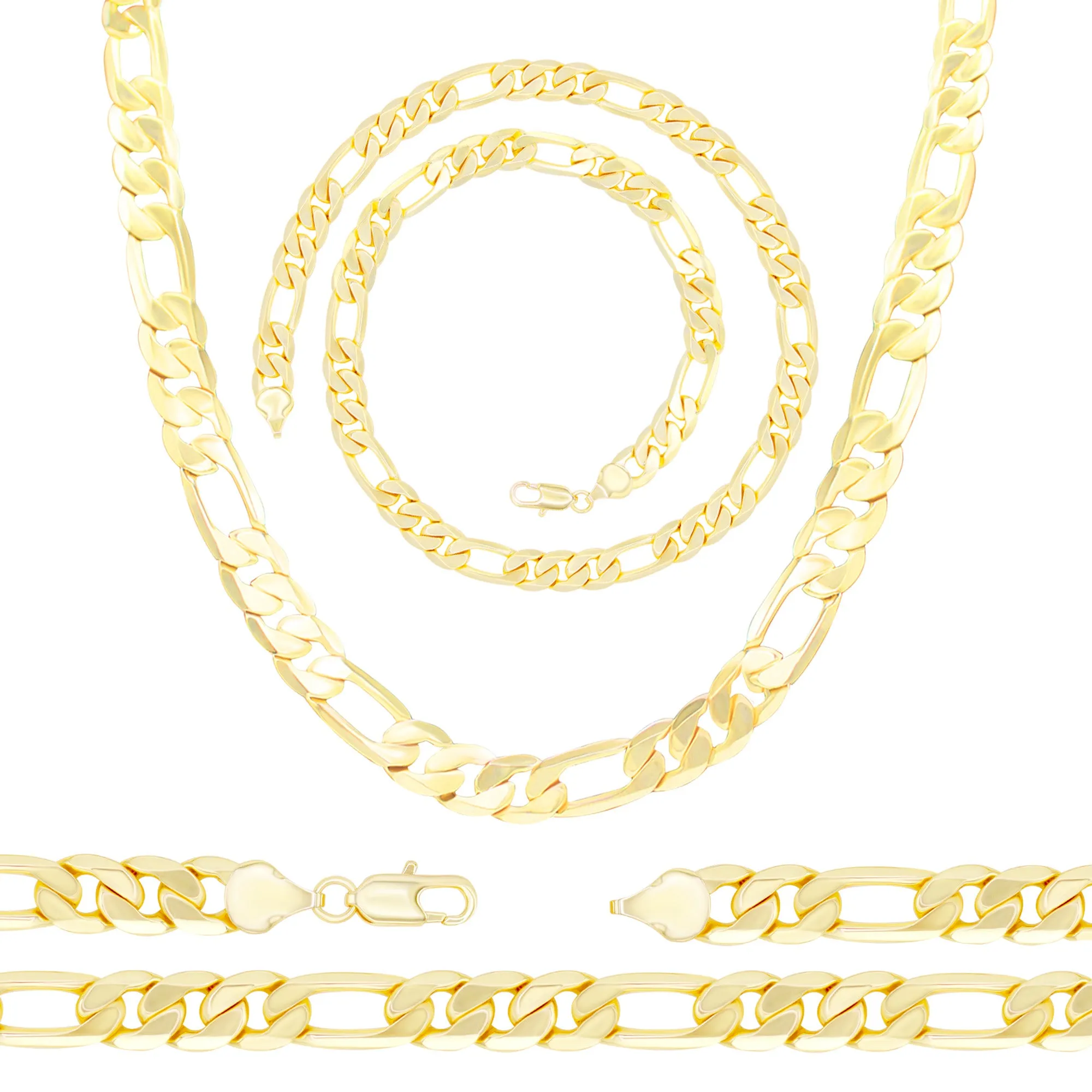 14K Gold-Filled Figaro Chain Necklace 24" Bracelet 8.5" Set