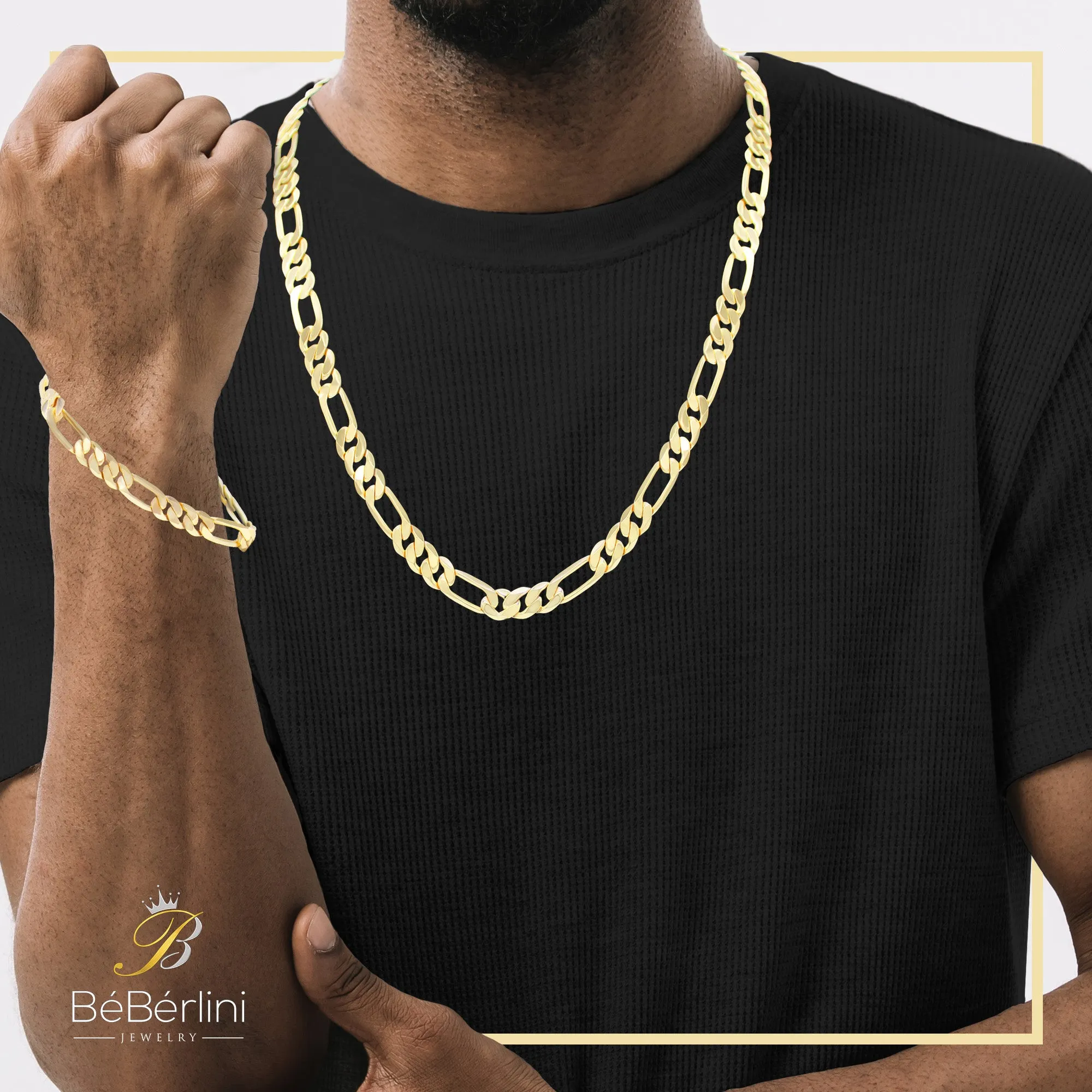 14K Gold-Filled Figaro Chain Necklace 24" Bracelet 8.5" Set