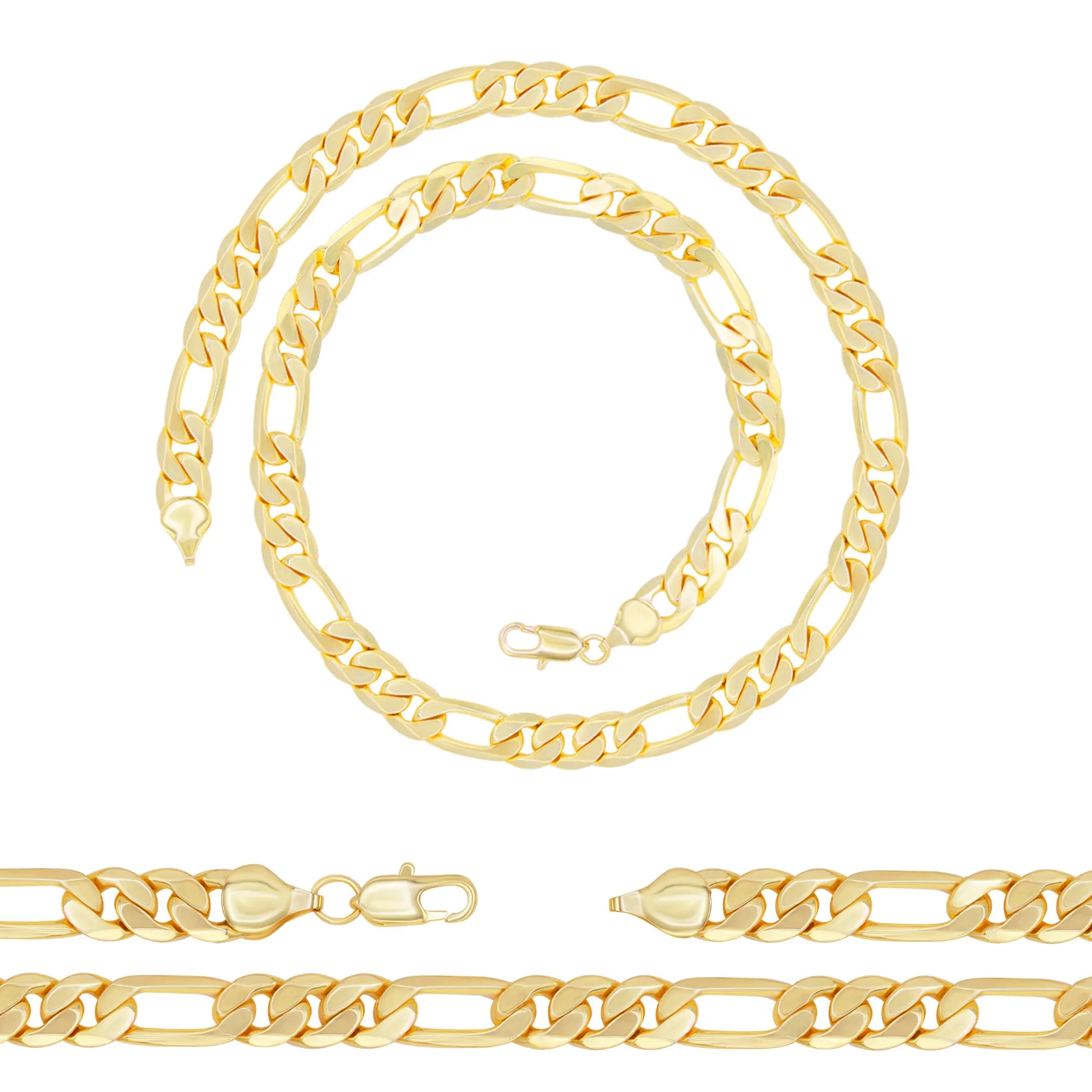 14K Gold-Filled Figaro Chain Necklace 24" Bracelet 8.5" Set