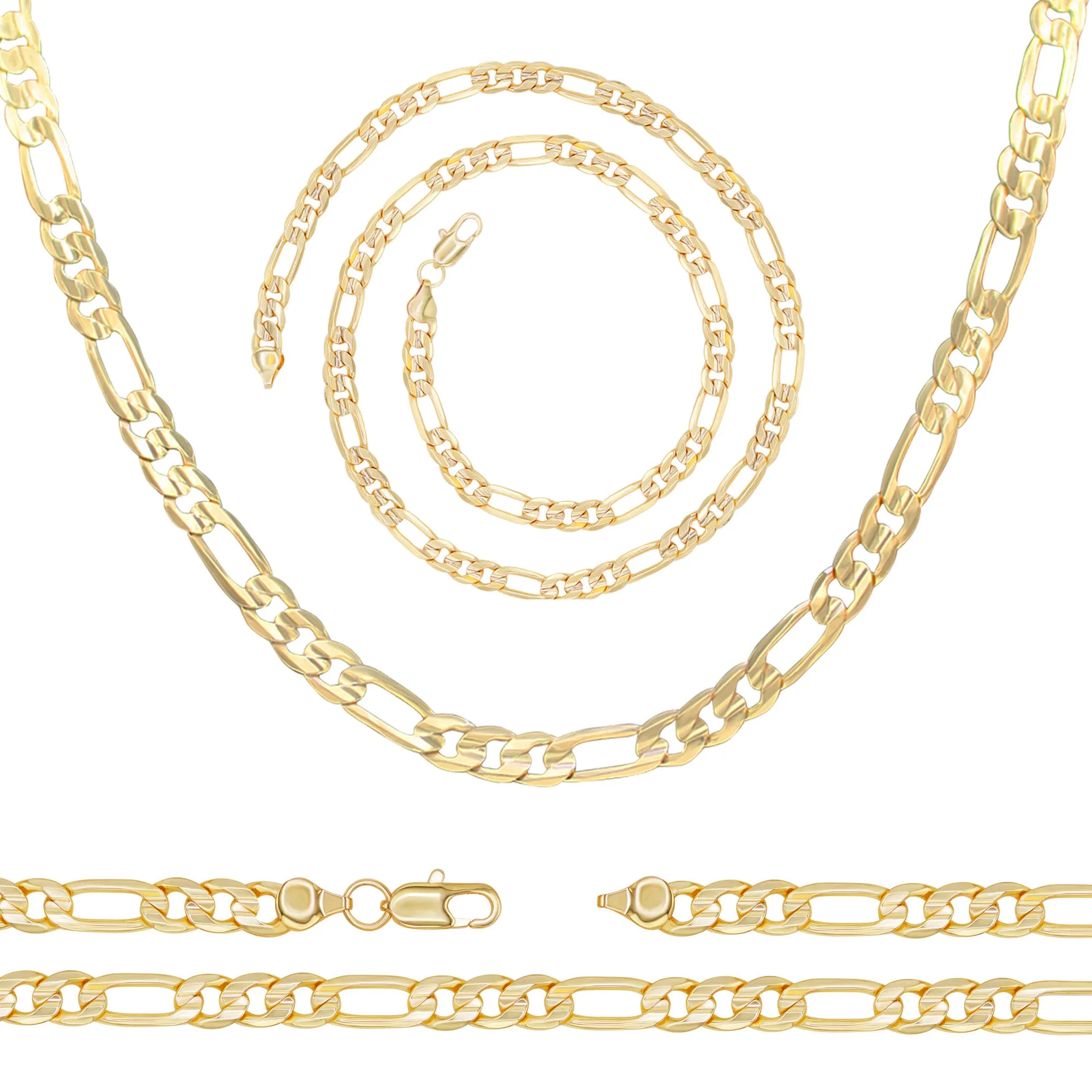 14K Gold-Filled Figaro Chain Necklace 24" Bracelet 8.5" Set