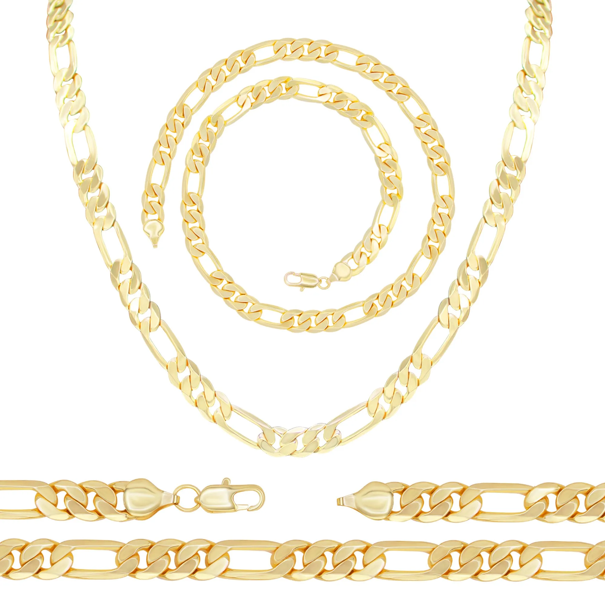 14K Gold-Filled Figaro Chain Necklace 24" Bracelet 8.5" Set