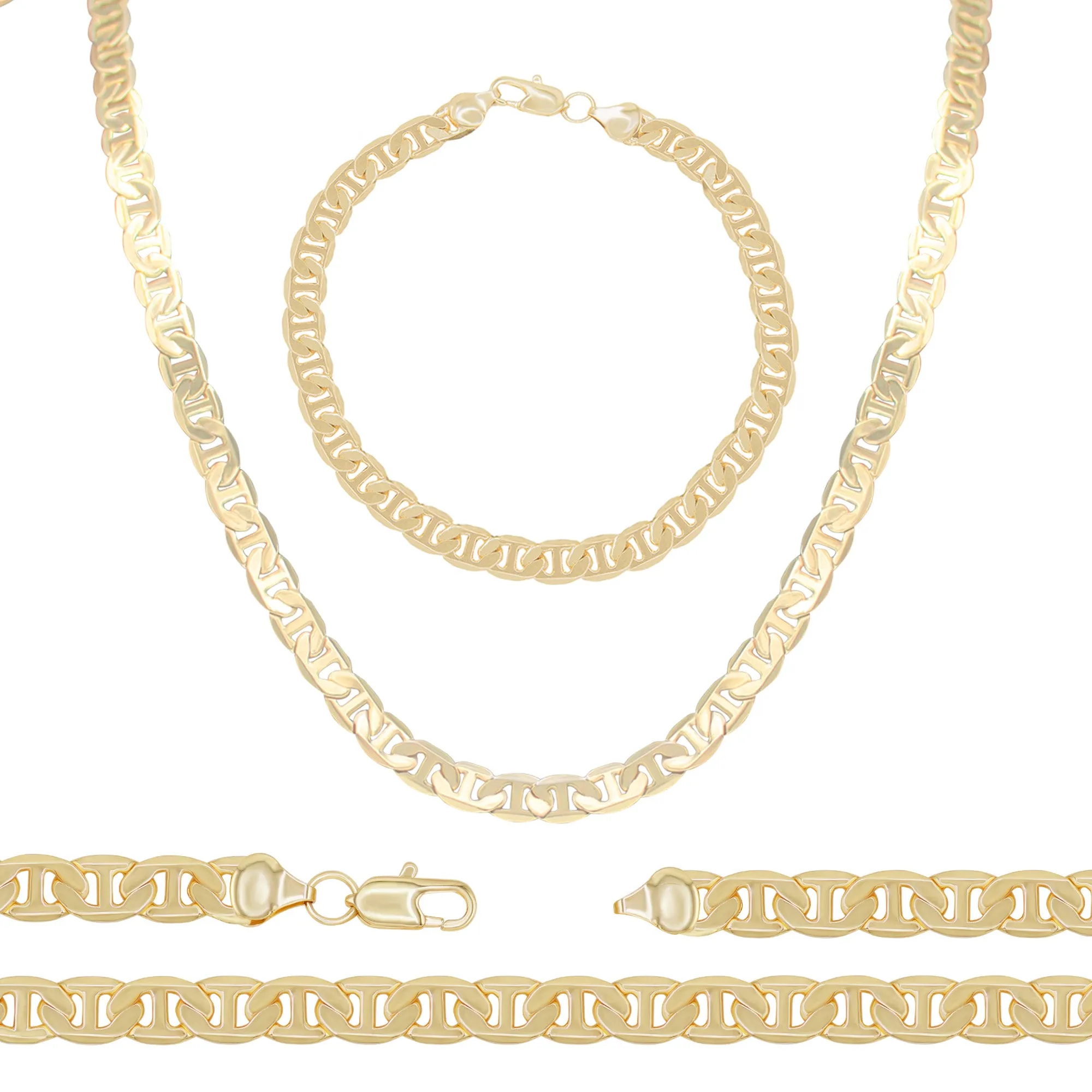 14K Gold-Filled Mariner Chain Necklace 24" Bracelet 8.5" Set 6.8 mm