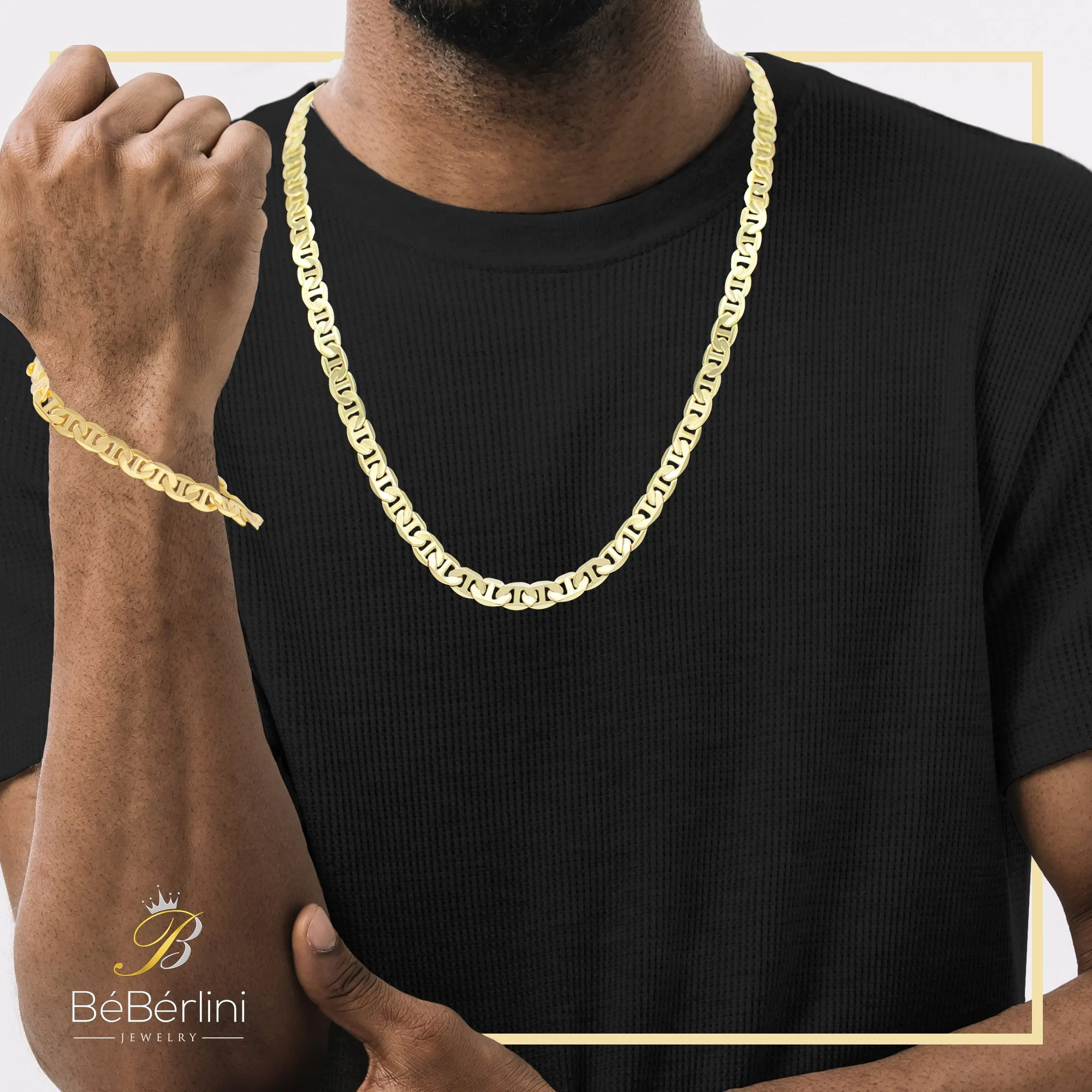 14K Gold-Filled Mariner Chain Necklace 24" Bracelet 8.5" Set 6.8 mm