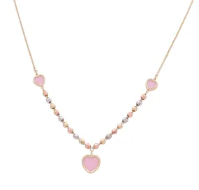 14K Yellow Gold Hearts Pink Stones Necklace