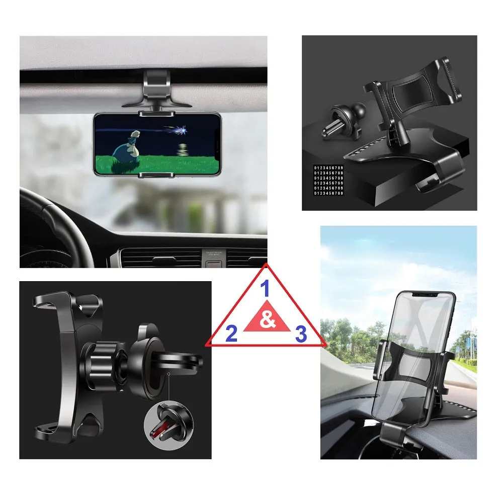 3 in 1 Car GPS Smartphone Holder: Dashboard / Visor Clamp   AC Grid Clip for myPhone Funky - Black