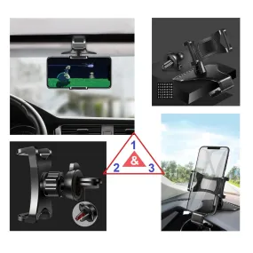 3 in 1 Car GPS Smartphone Holder: Dashboard / Visor Clamp   AC Grid Clip for myPhone Funky - Black