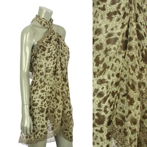 Beach Sarong Pareo Shawl Wrap Leopard N Border Camel