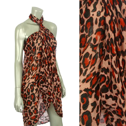 Beach Sarong Pareo Shawl Wrap Leopard Wrinkle Pink Red