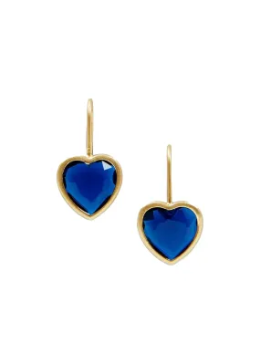 Bezel heart earrings in vintage gold sapphire