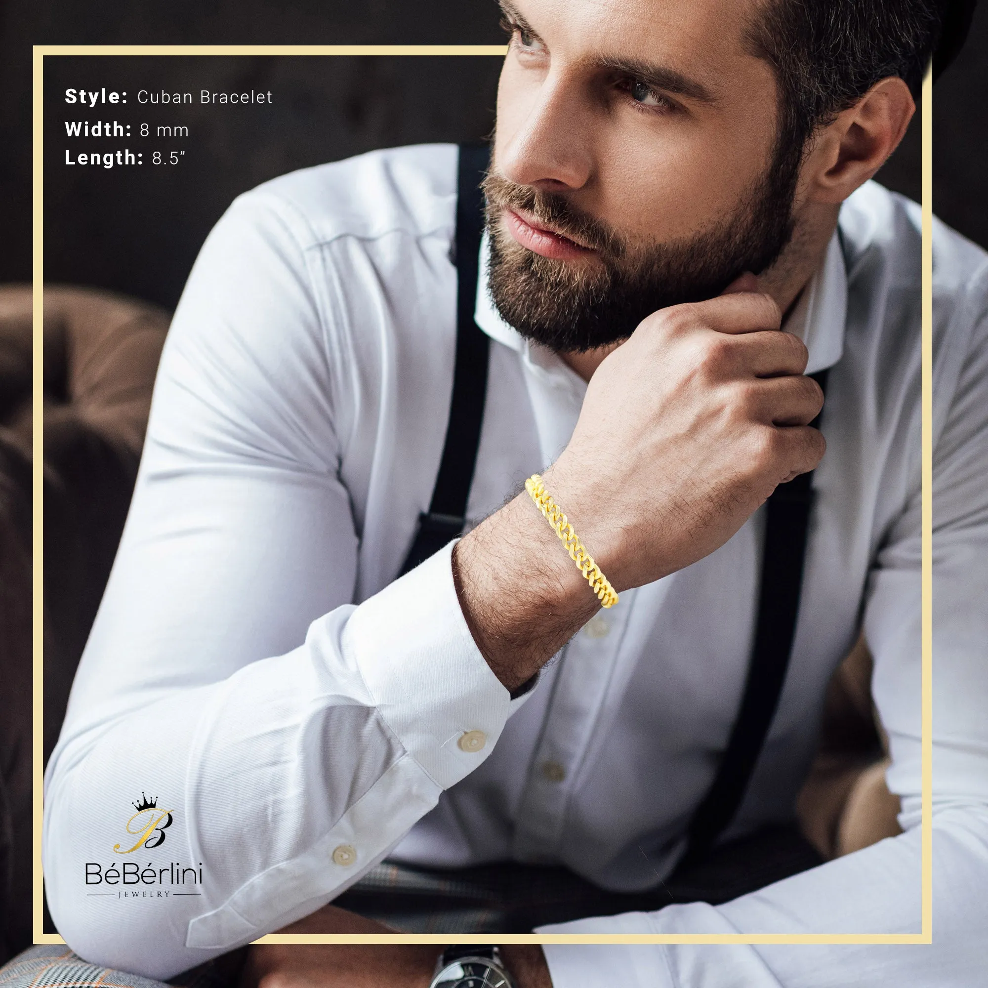 Cuban Link Chain 14K Gold Filled Bracelet 8.5" Lobster Claw Clasp Jewelry Men 8 mm