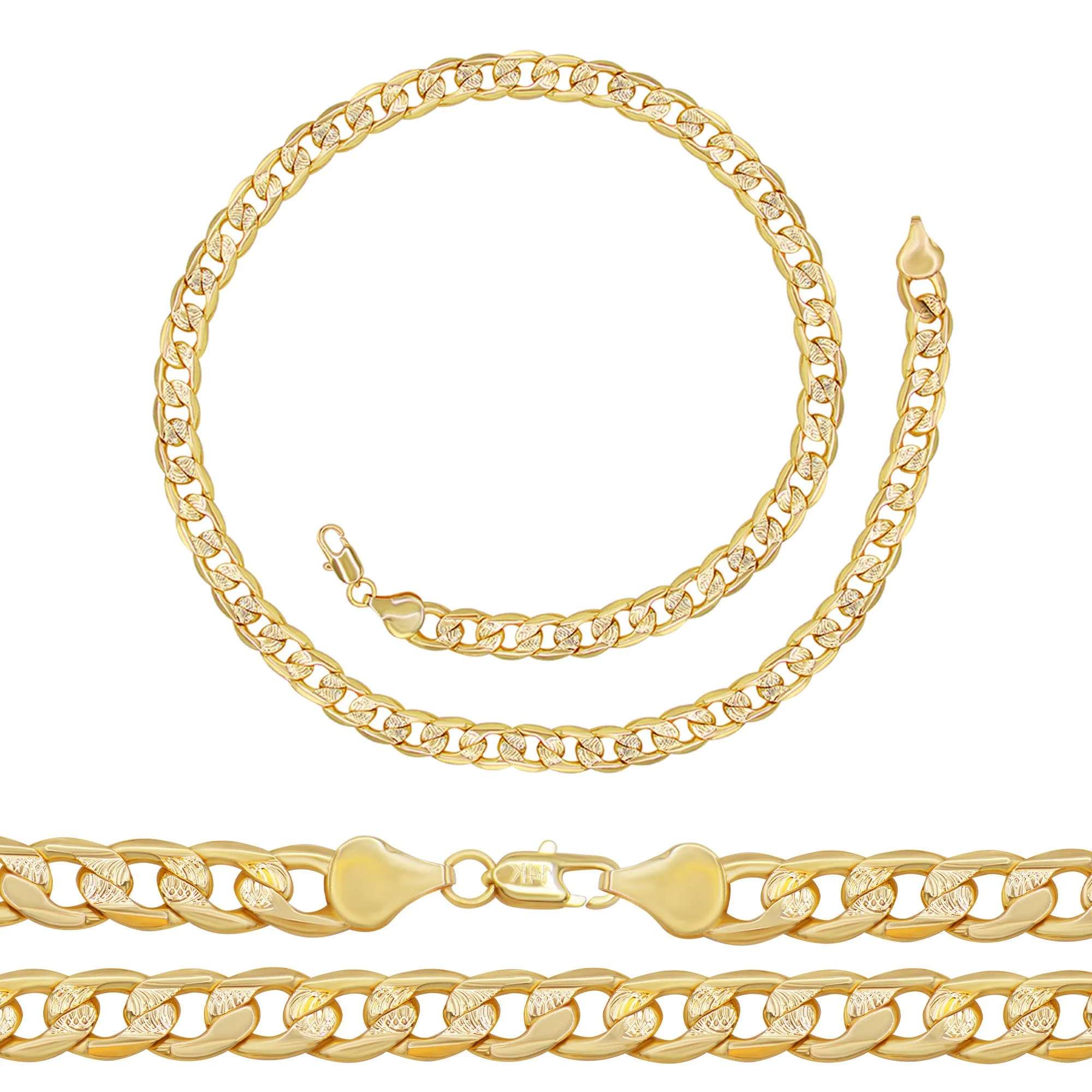 Diamond-Cut 14K Gold-Filled Cuban Link Chain Necklace 24" Bracelet 8.5" Set 9 mm