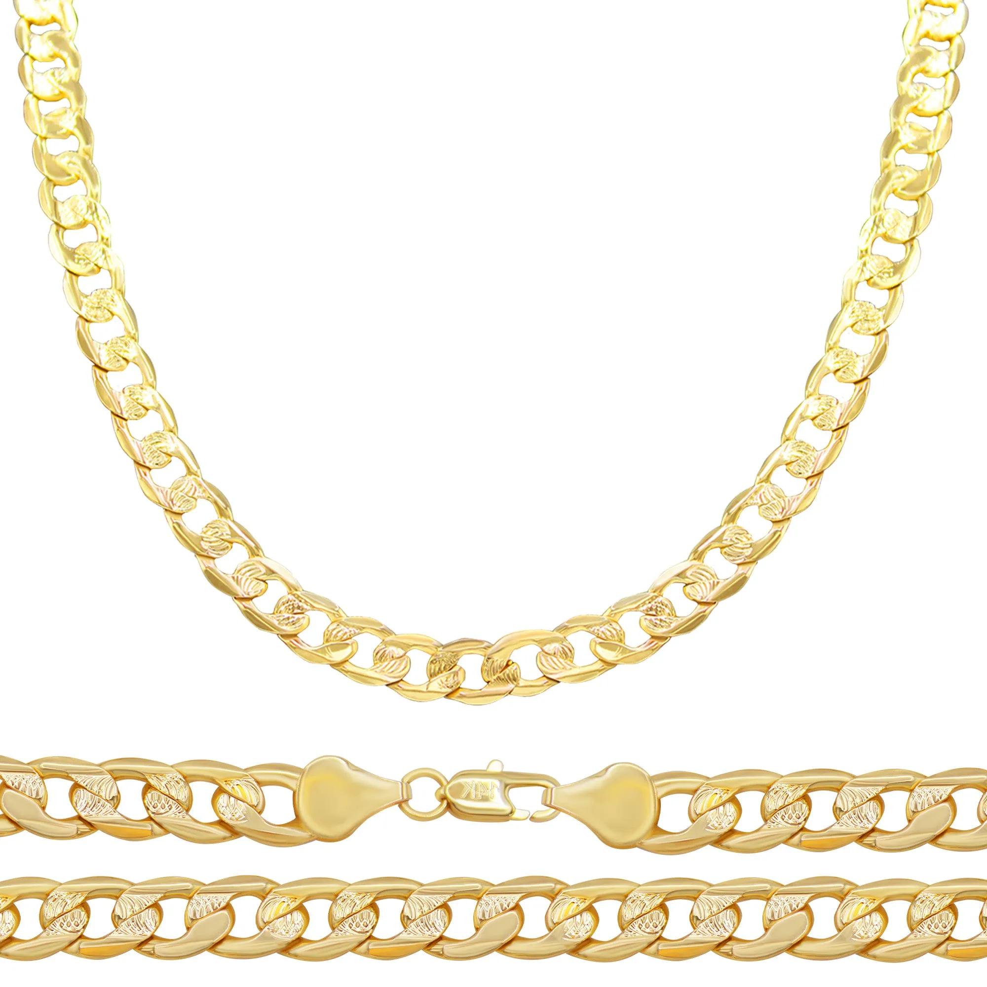 Diamond-Cut 14K Gold-Filled Cuban Link Chain Necklace 24" Bracelet 8.5" Set 9 mm