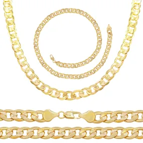 Diamond-Cut 14K Gold-Filled Cuban Link Chain Necklace 24" Bracelet 8.5" Set 9 mm