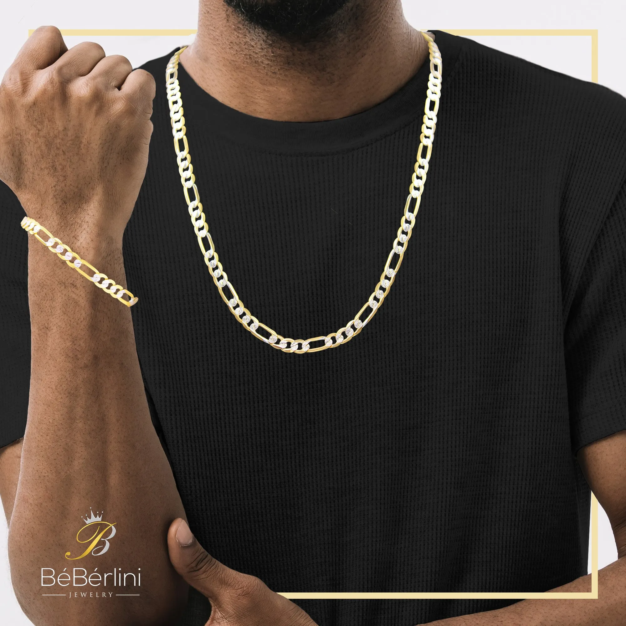 Diamond-Cut 14K Gold-Filled Figaro Chain Necklace 24" Bracelet 8.5" Set 6 mm