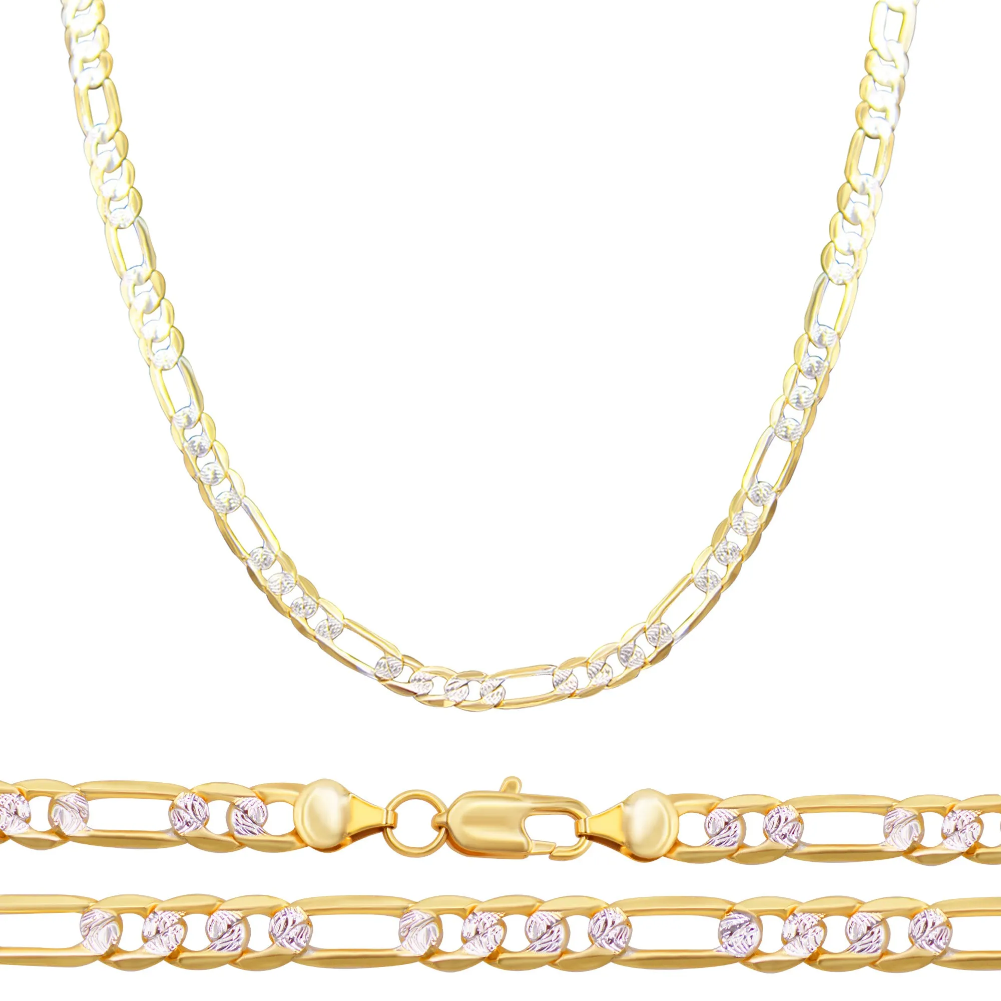 Diamond-Cut 14K Gold-Filled Figaro Chain Necklace 24" Bracelet 8.5" Set 6 mm