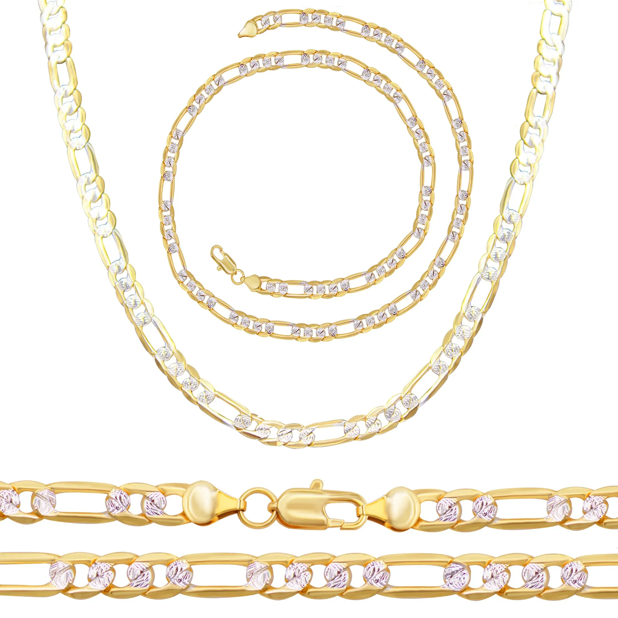 Diamond-Cut 14K Gold-Filled Figaro Chain Necklace 24" Bracelet 8.5" Set 6 mm