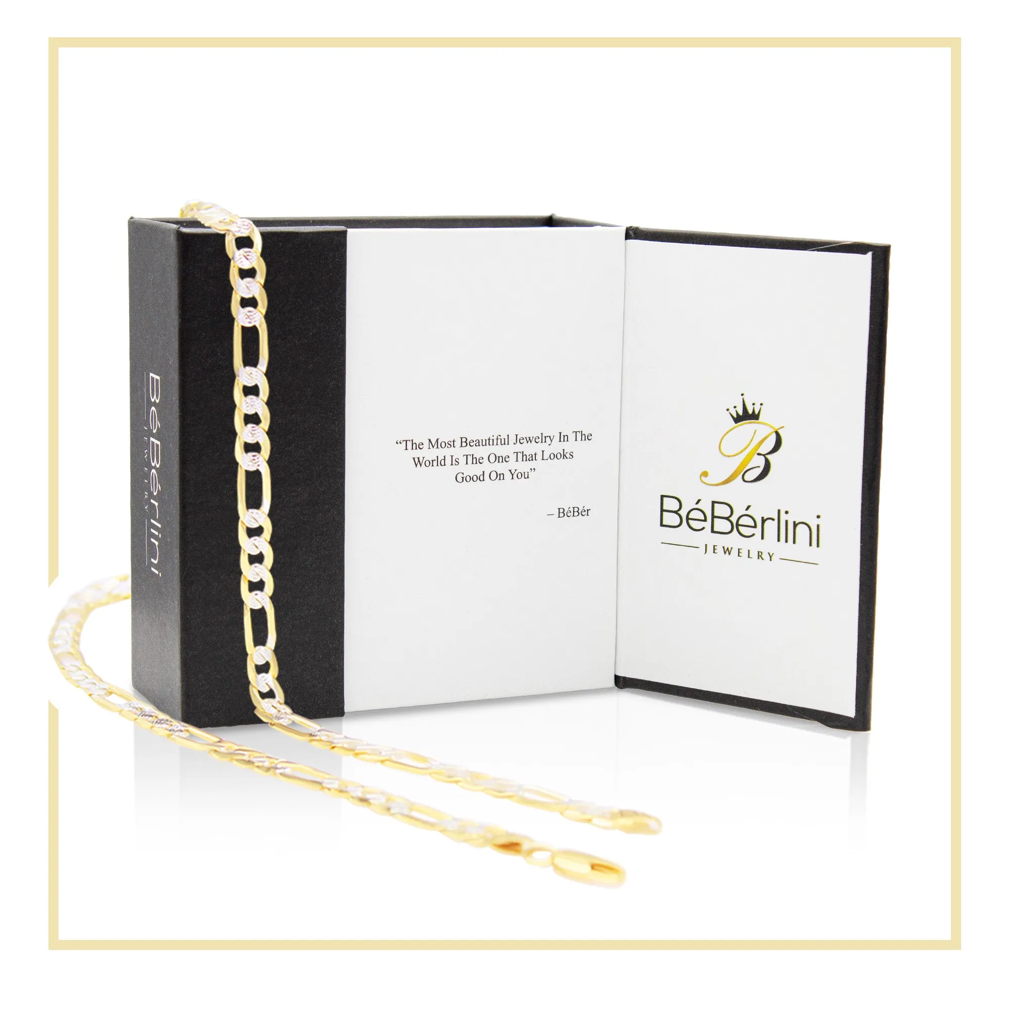 Diamond-Cut 14K Gold-Filled Figaro Chain Necklace 24" Bracelet 8.5" Set 6 mm