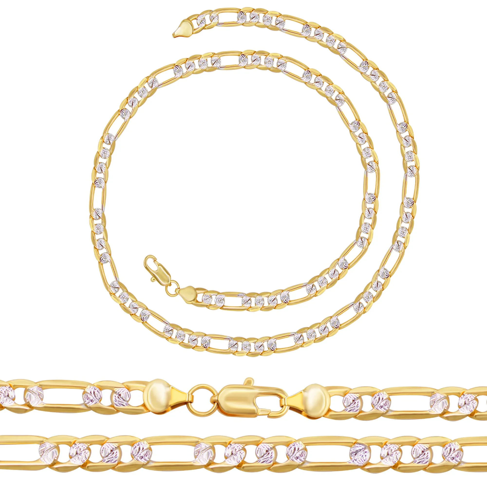 Diamond-Cut 14K Gold-Filled Figaro Chain Necklace 24" Bracelet 8.5" Set 6 mm