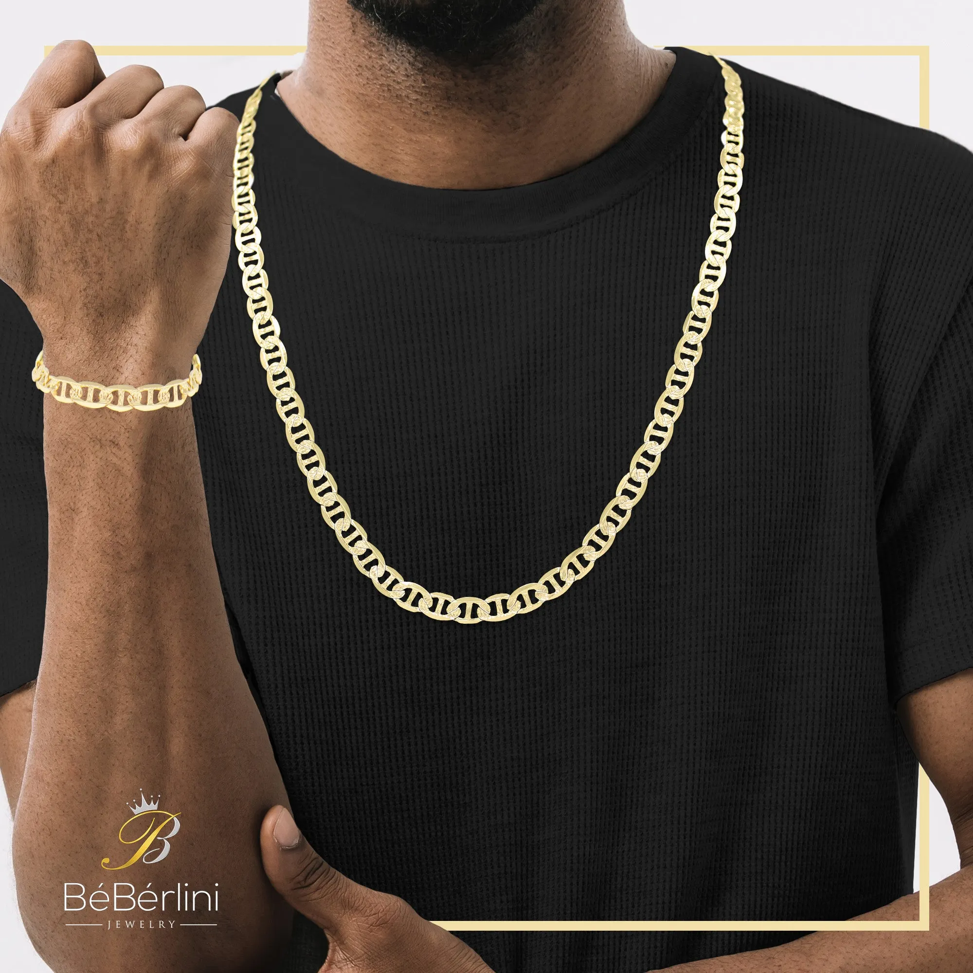 Diamond-Cut 14K Gold Filled Mariner Chain Necklace 24" Bracelet 8.5" Set 7 mm