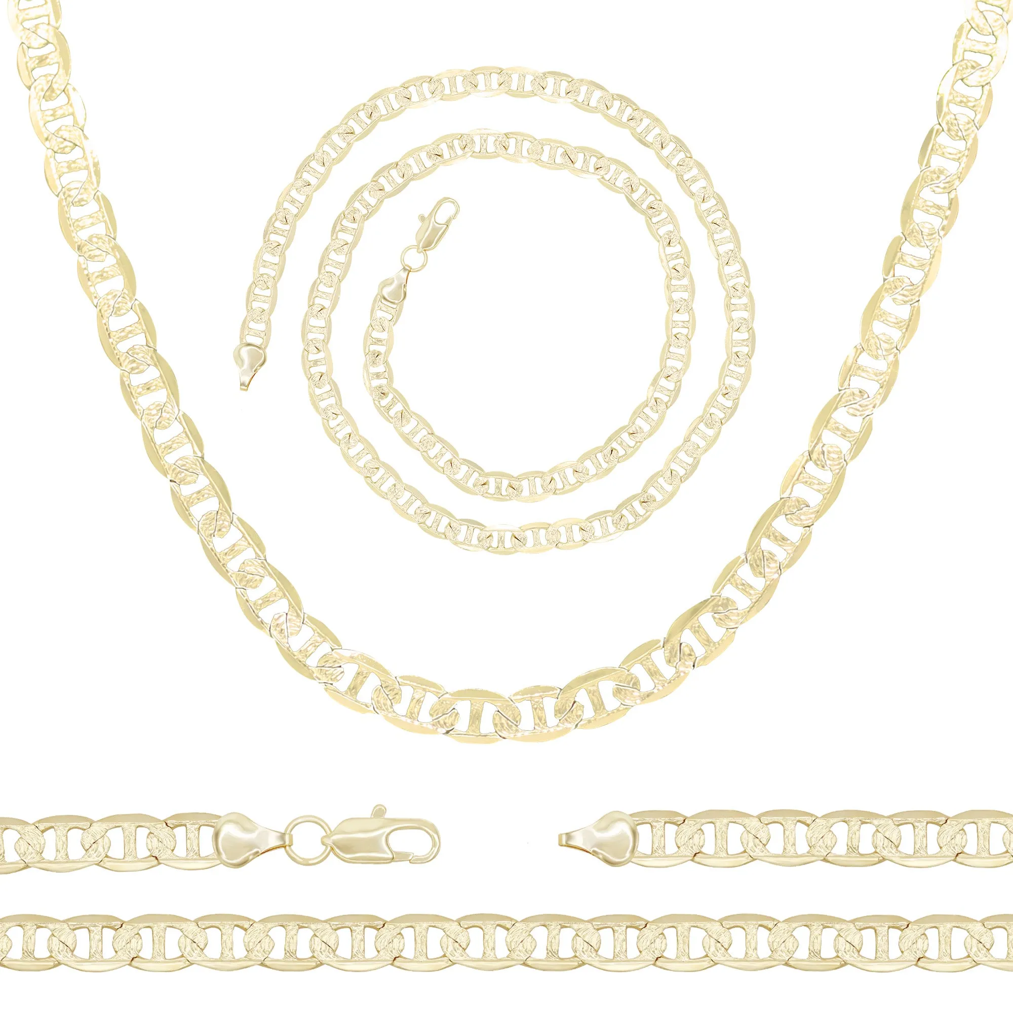 Diamond-Cut 14K Gold Filled Mariner Chain Necklace 24" Bracelet 8.5" Set 7 mm