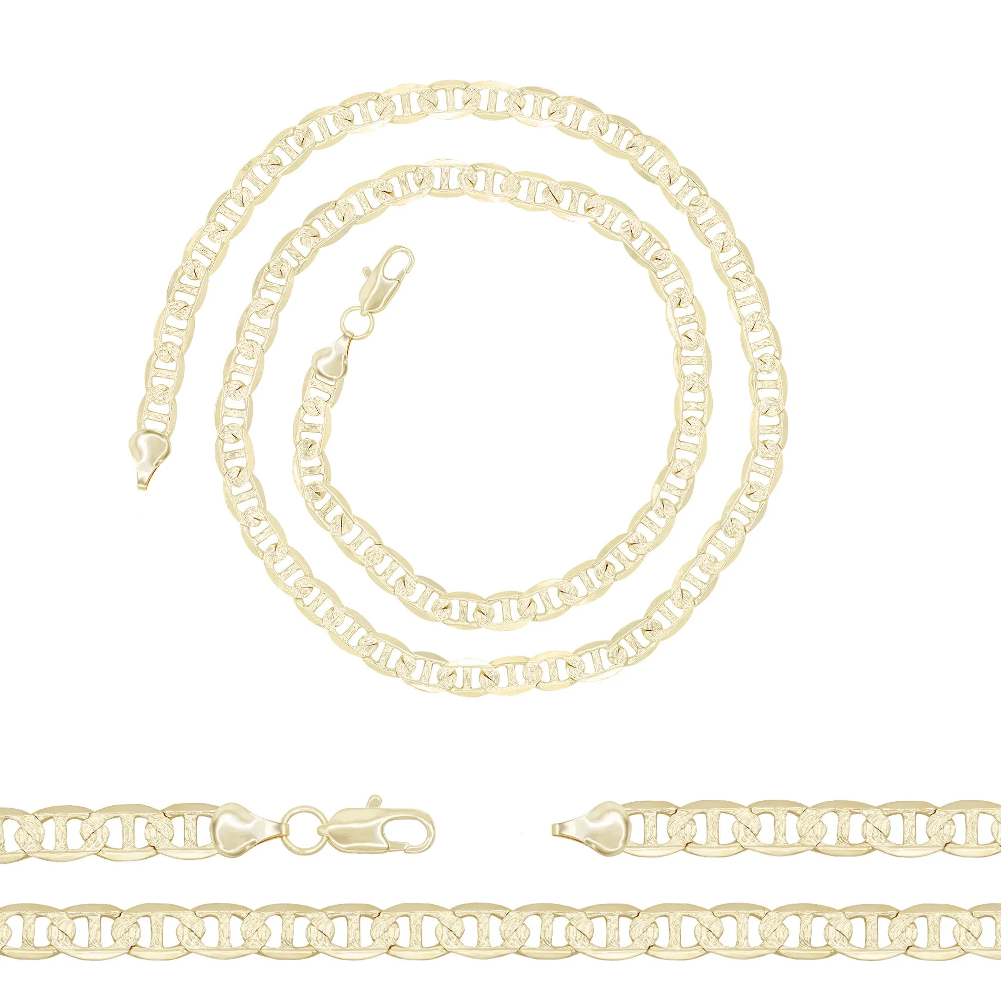 Diamond-Cut 14K Gold Filled Mariner Chain Necklace 24" Bracelet 8.5" Set 7 mm