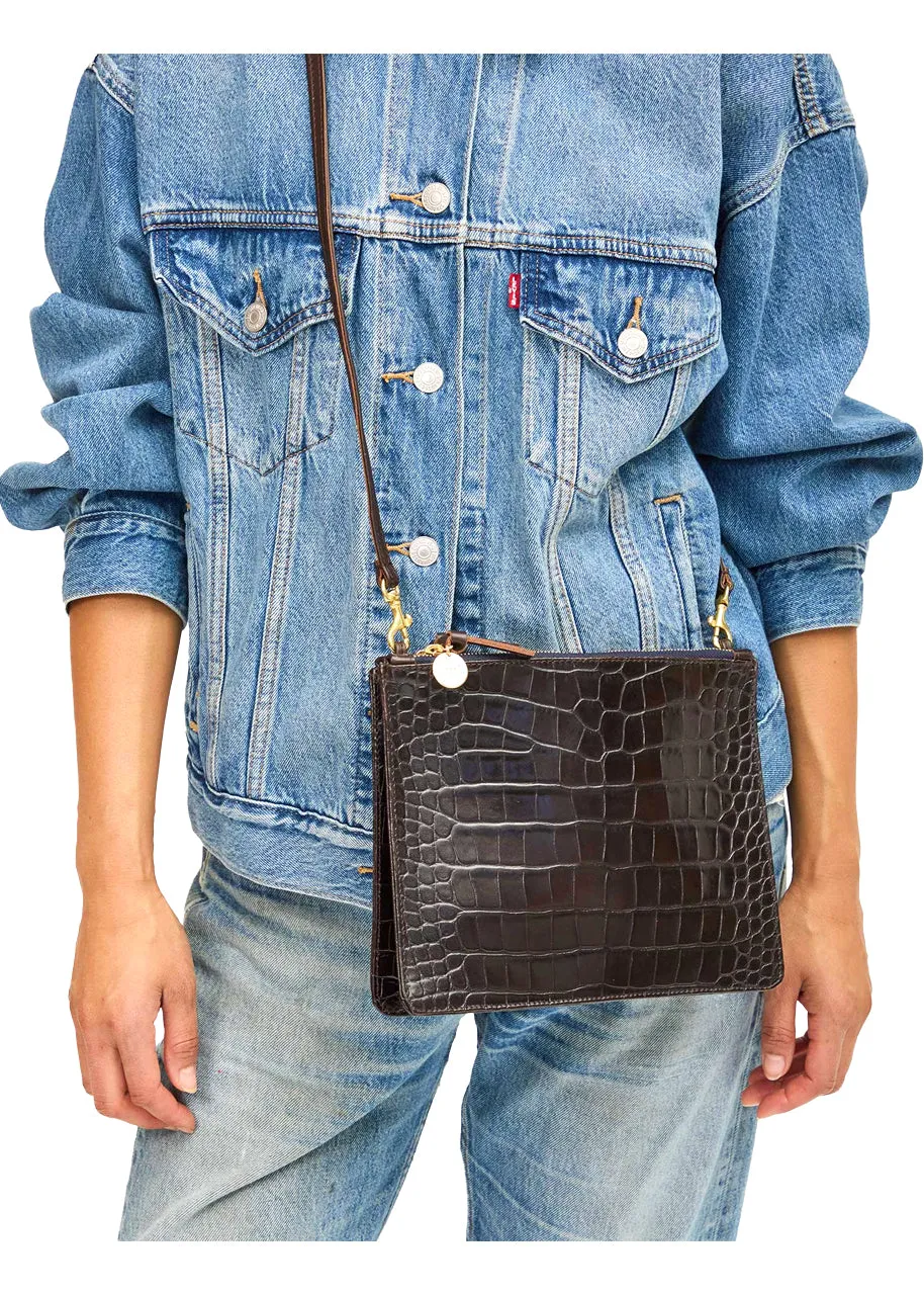 Double sac bretelle in kalamata croco
