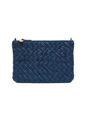 Flat clutch w/ tabs in bright navy puffy woven