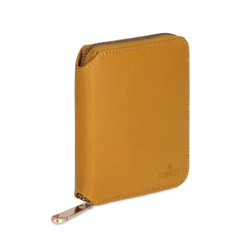 Genuine Leather Bi-Fold Zip Around Wallet for Women - Slim Design with Multiple Card Slots | Coin Pocket | Yellow