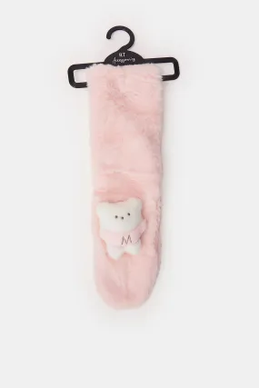 Girls Pink Bear Embellished Scarf