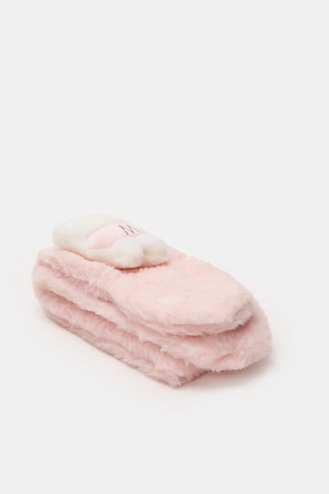 Girls Pink Bear Embellished Scarf