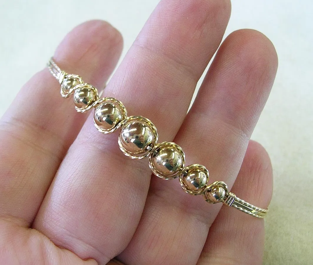Graduated 14kt Gold Filled Beaded Wire Wrapped Bracelet