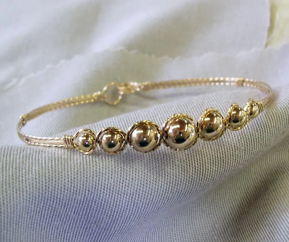 Graduated 14kt Gold Filled Beaded Wire Wrapped Bracelet