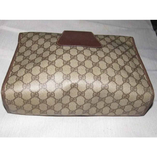 Gucci Vintage Brown Leather Large G Logo Print Coated Canvas And Red Green Stripe