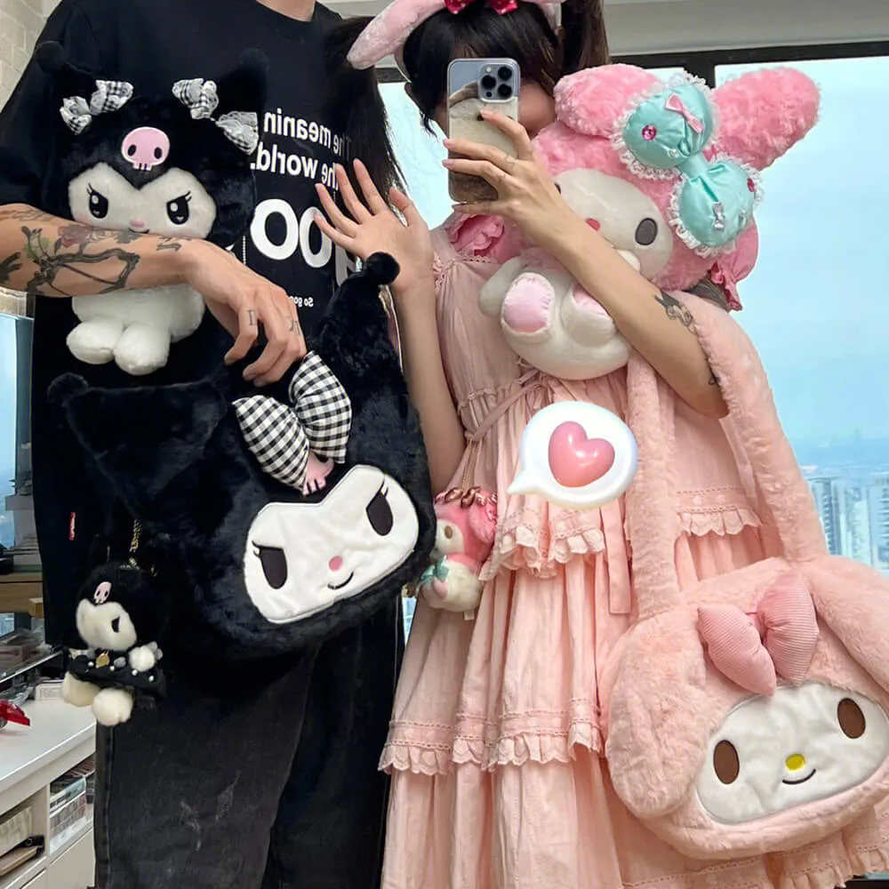 Kuromi/My Melody/Cinnamoroll Die-cut Face Fluffy Bag