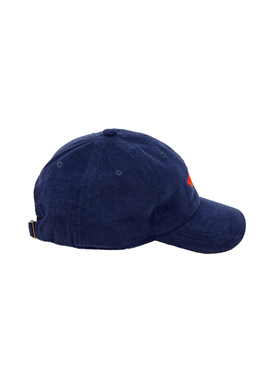 Lips corduroy baseball hat in navy w/ bright poppy
