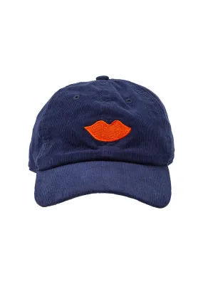 Lips corduroy baseball hat in navy w/ bright poppy