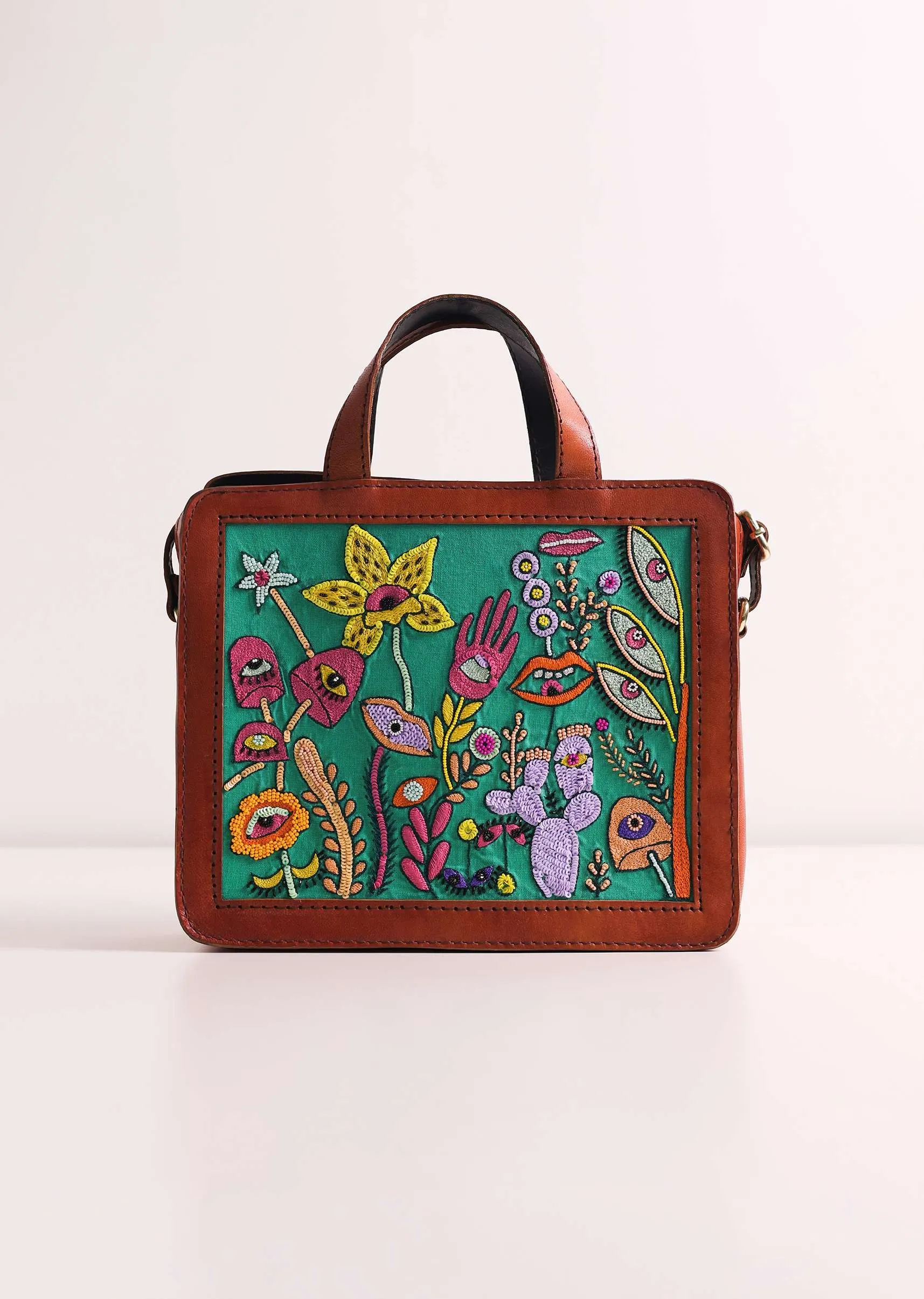 Multicolor Handcrafted Handbag With Boho Work And Kutchi Embroidery
