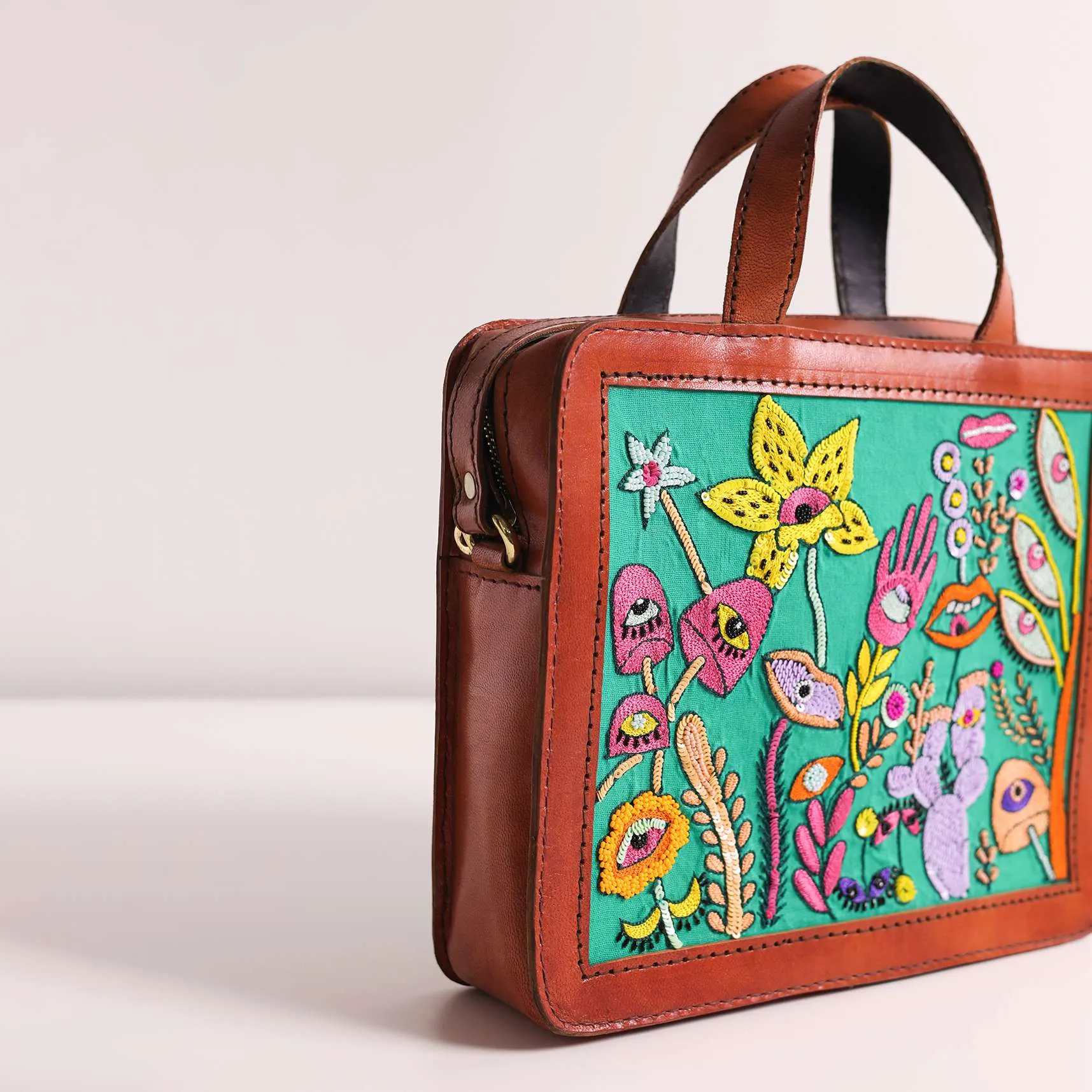 Multicolor Handcrafted Handbag With Boho Work And Kutchi Embroidery