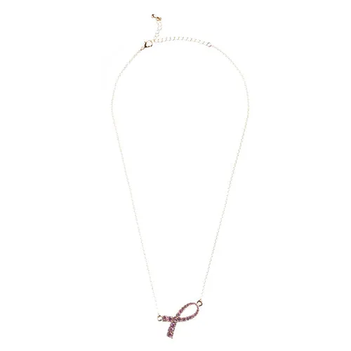 Pink Ribbon Jewelry Crystal Rhinestone Delicate Ribbon Charm Necklace N69 Pink