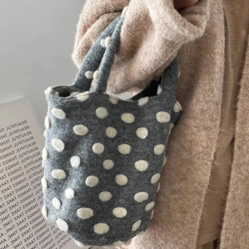 UAKISS  -  Japanese Korean Chic Dots Vintage Top-Handle Bags Streetwear Simple Kawaii Women Clutches Fashion Ins Casual Purses and Handbags