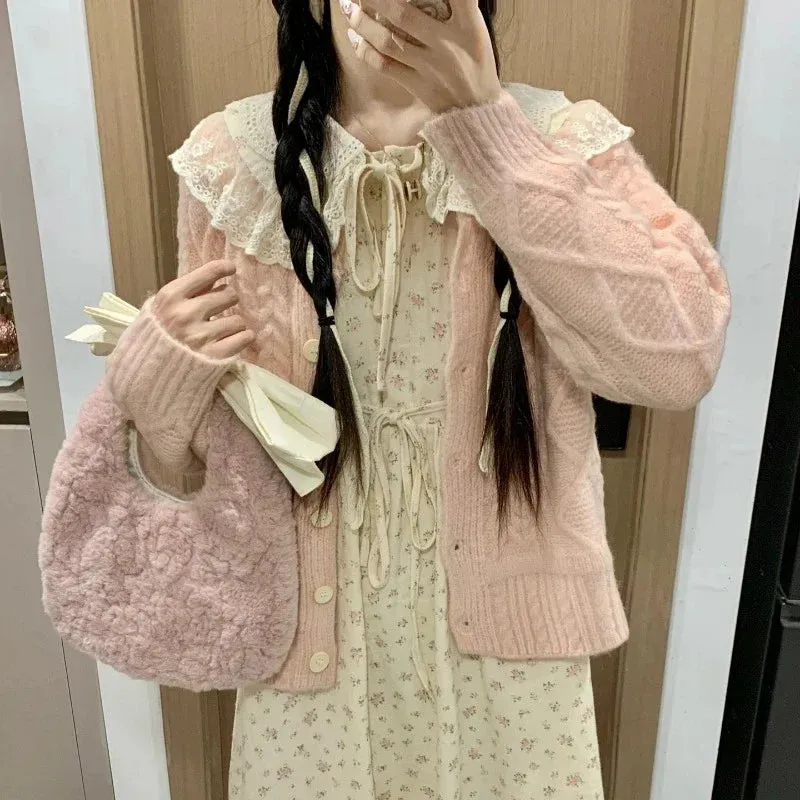 UAKISS  -  Kawaii Fairy Bow Fashion Fluffy Top-Handle Bags Korean Girls Sweet Y2k Aesthetic Purses and Handbags Women Casual Chic Clutches