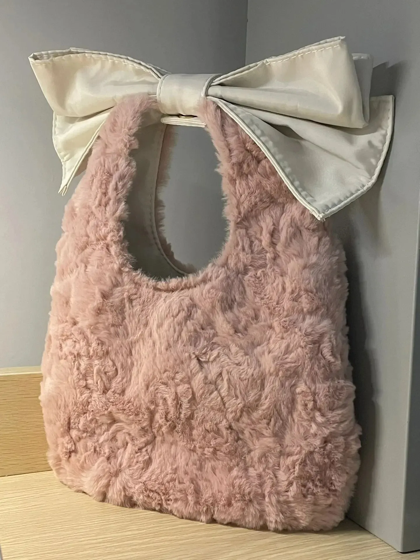 UAKISS  -  Kawaii Fairy Bow Fashion Fluffy Top-Handle Bags Korean Girls Sweet Y2k Aesthetic Purses and Handbags Women Casual Chic Clutches