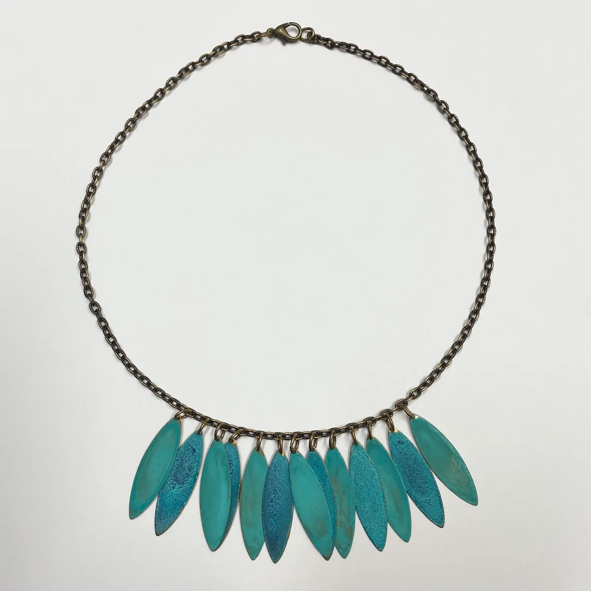 Verdigris leaves necklace